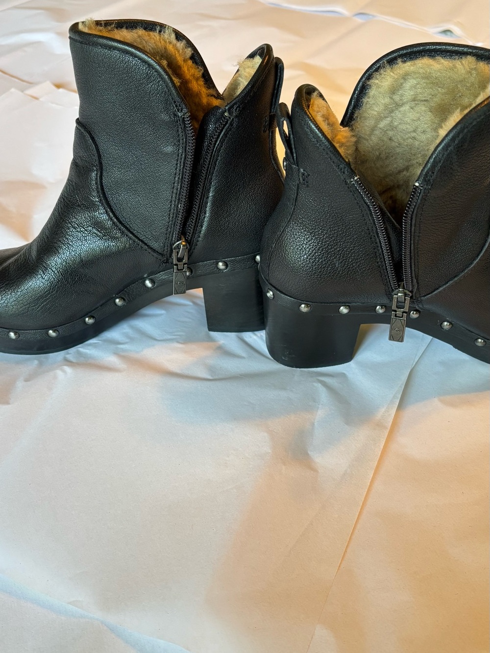 UGG Black Stud-Trim Leather Ankle Heeled Boots - Picture 8 of 9